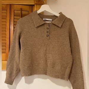 Zara Tan Collared Women's Sweater